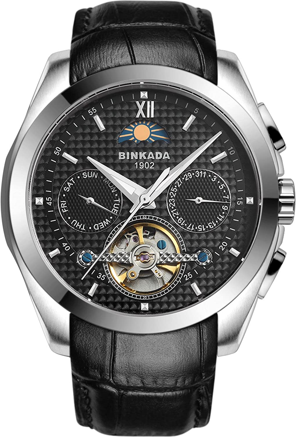 BINKADA 5ポインタ自動機械ブラックダイヤルメンズ腕時計# 7033l02 – 2 B01DZMFLSU